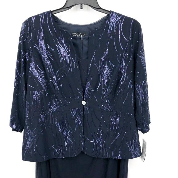 ALEX EVENINGS Chiffon & Sequin Dress & Jacket Set 18W Navy Blue Formal NWT - Picture 5 of 15